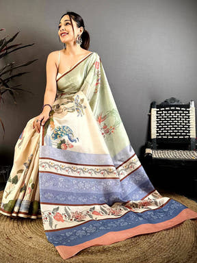 Heritage Manipuri Ombre Block Print Saree