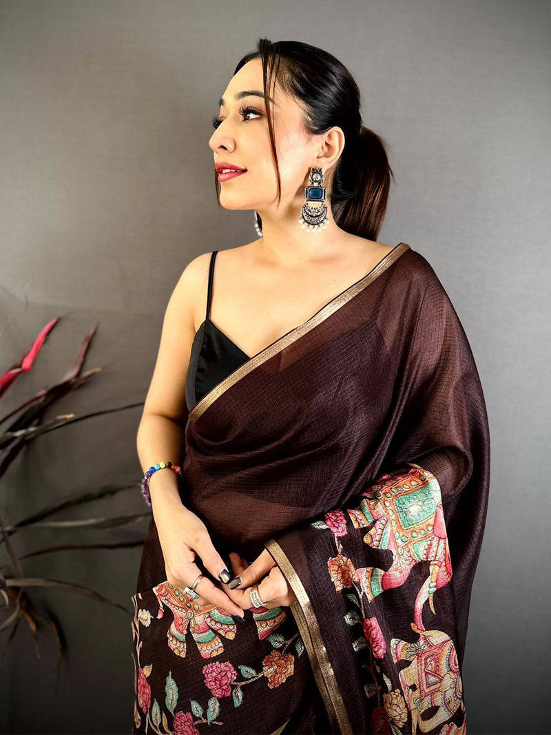 Heritage Elephant Kalamkari Kota Saree