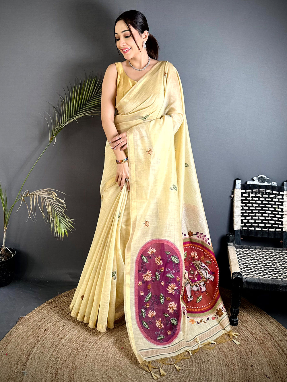 Regal Pichwai Resham Work Linen Saree