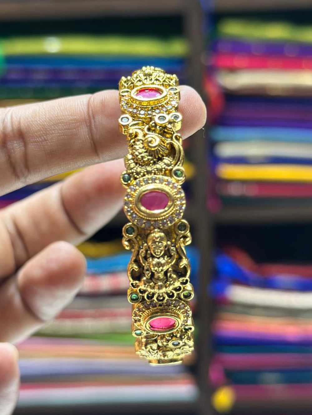 Floral Bird Antique Gold Finish Bangle