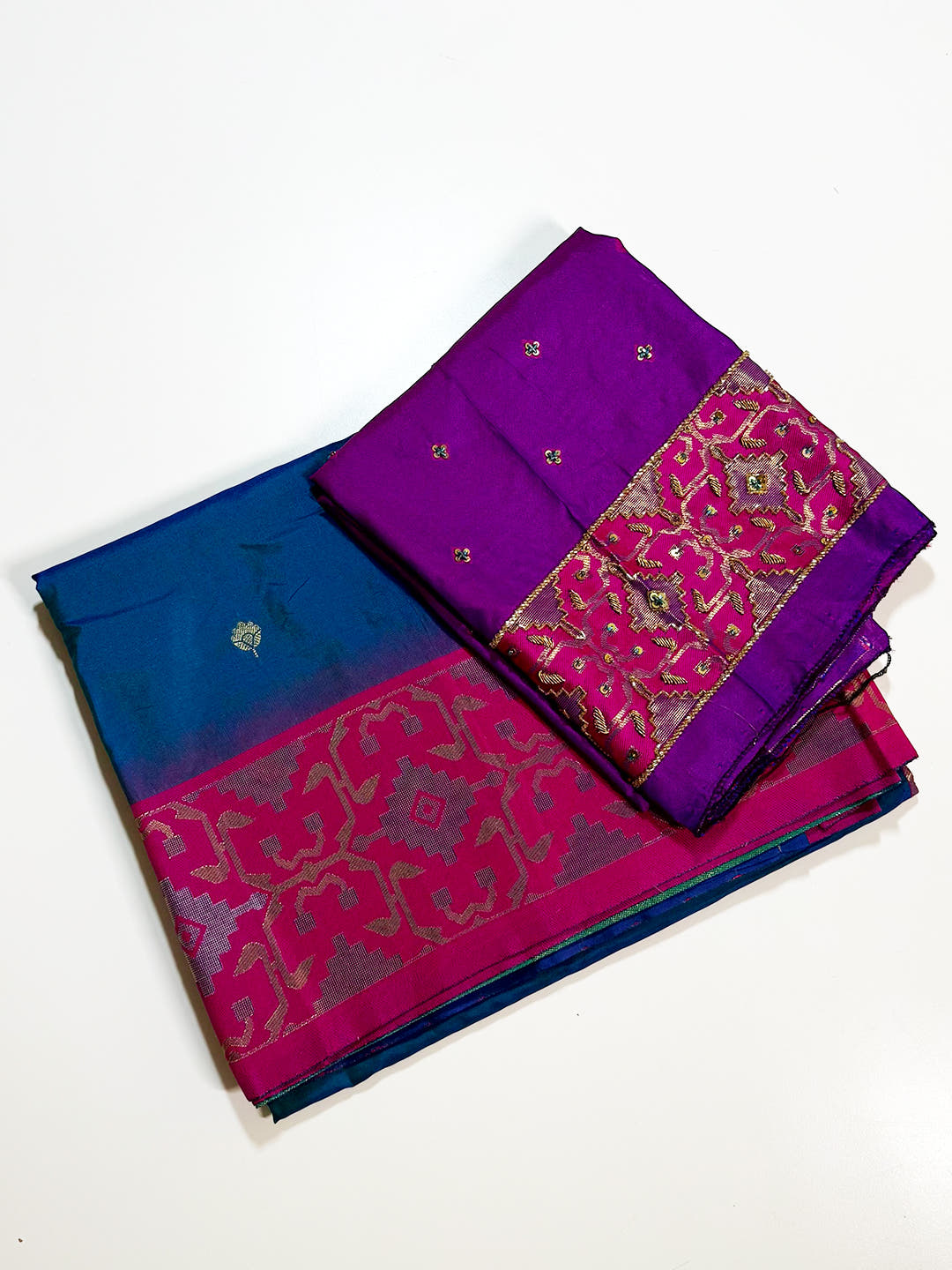 Azure Blue Soft Silk Kanjivaram Saree With Maggam Blouse
