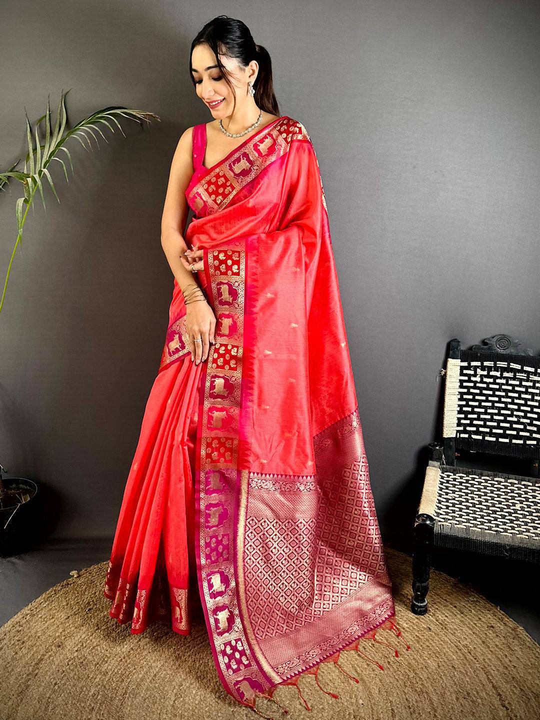 Pink Minakari Kanchi Pattu Raw Silk Saree

