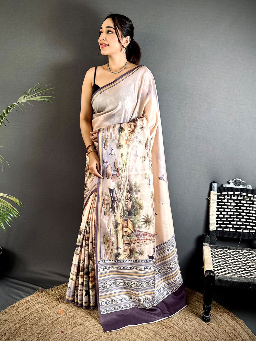 Heritage Tussar Landscape Digital Saree