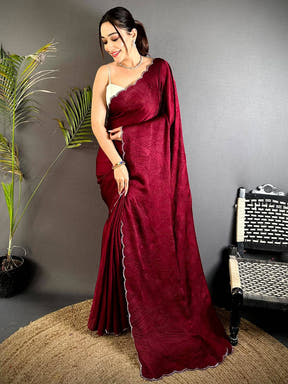 Red Stone Work Silk Crush Saree



