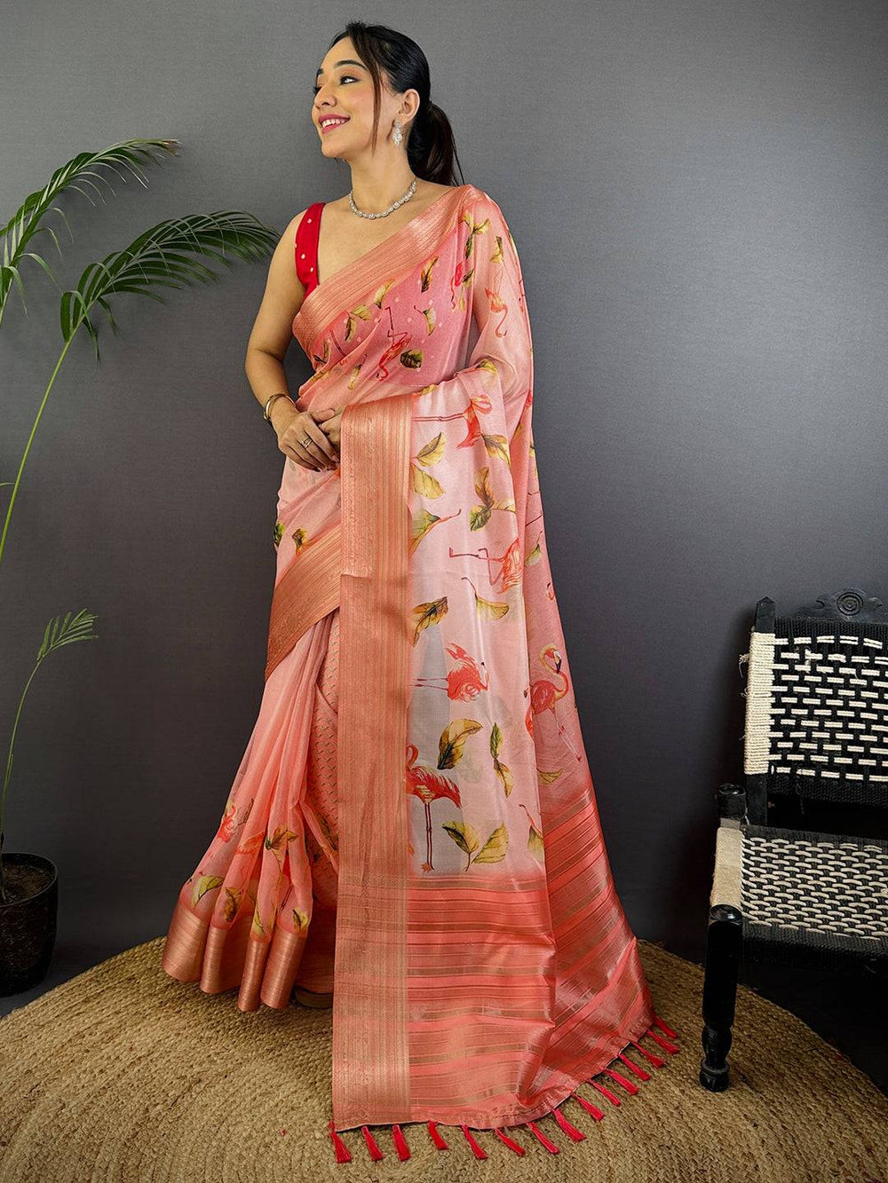 Coral Soft Organza Digital Print Saree