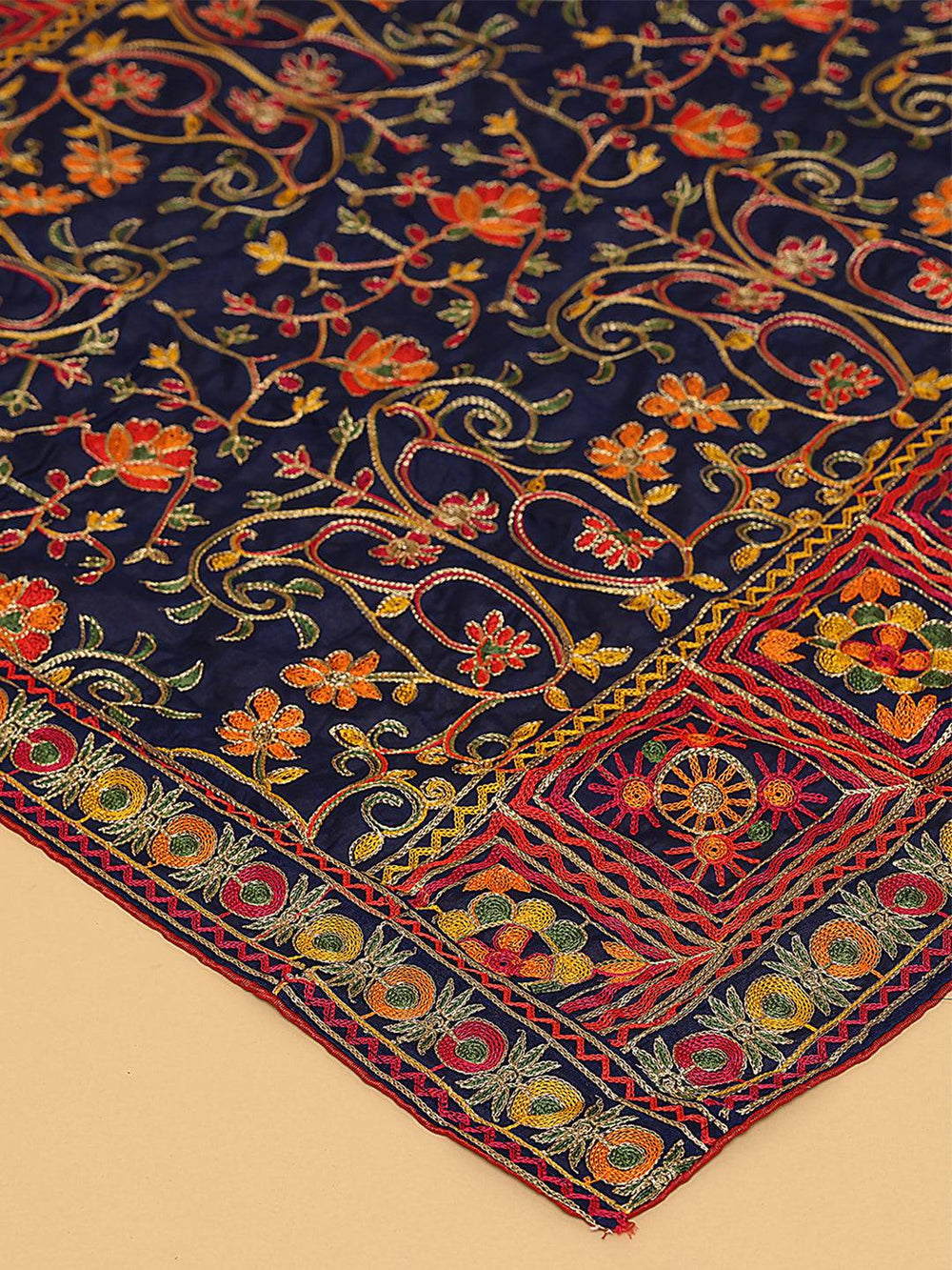 Close-up of intricate embroidery on pashmina dupatta