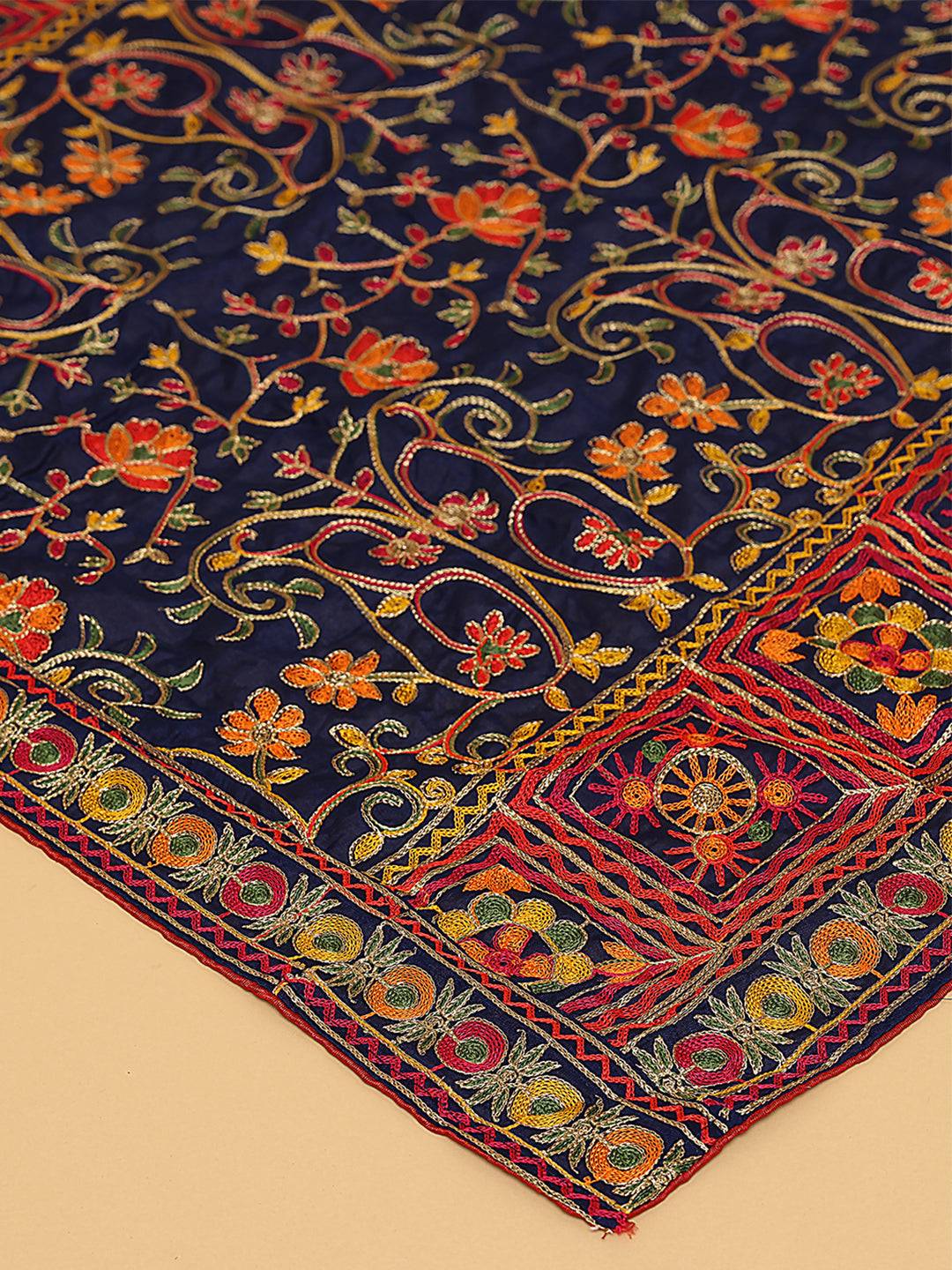 Close-up of intricate embroidery on pashmina dupatta