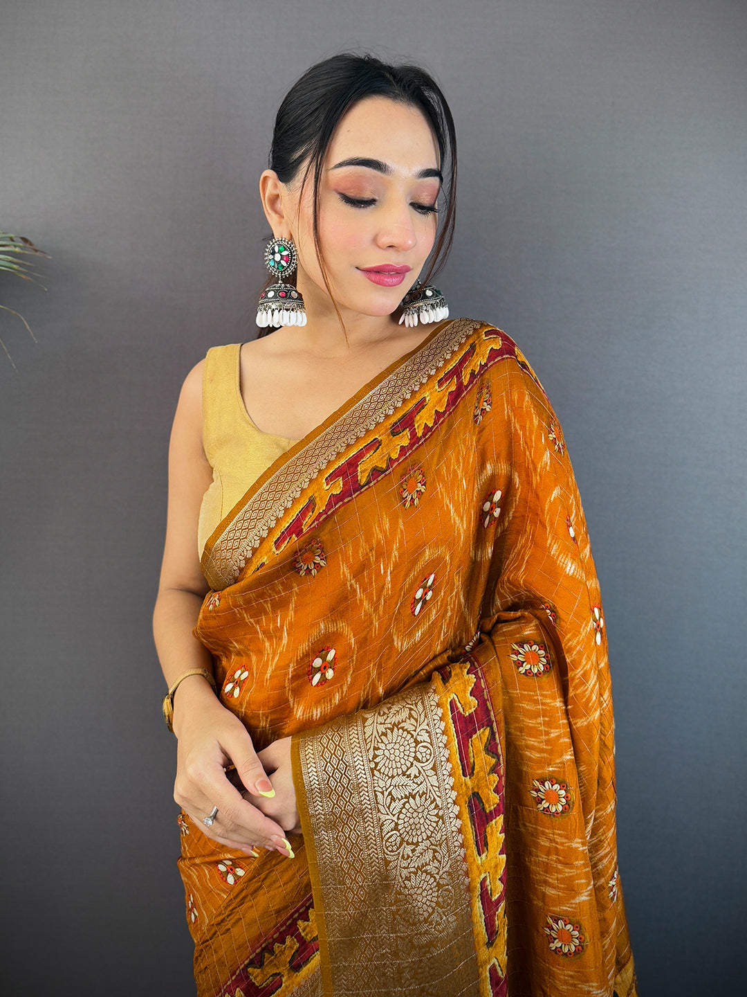 Elegant Viscose Block Print Saree