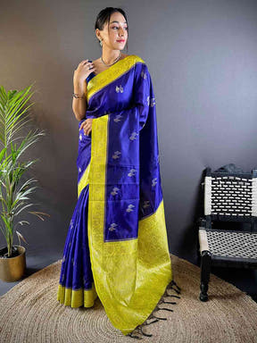 Elegant Purple Silk Saree with Gold Zari Accents