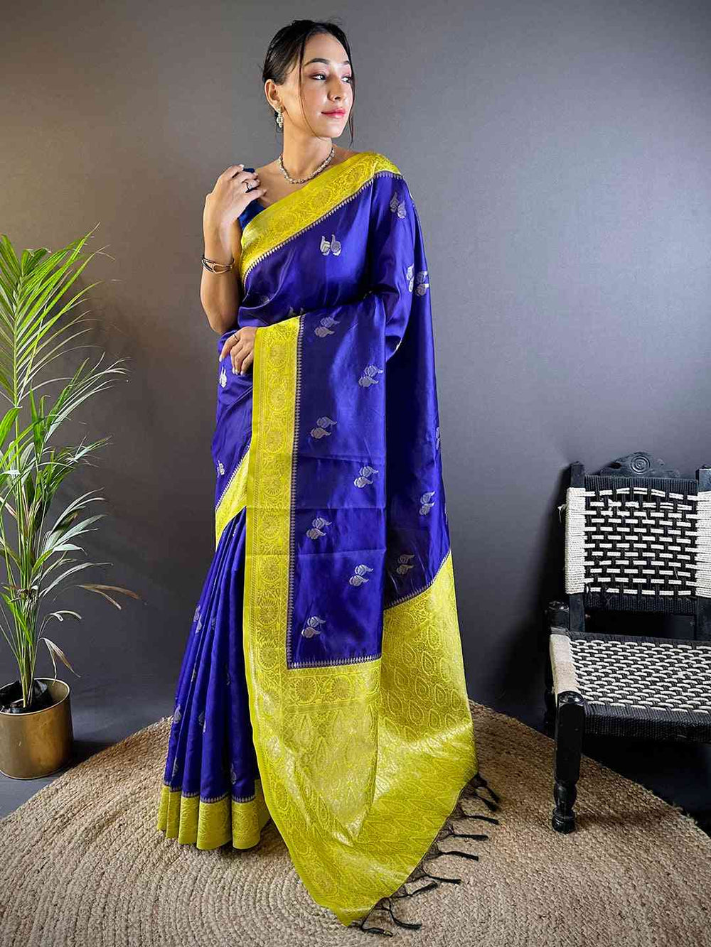 Elegant Purple Silk Saree with Gold Zari Accents