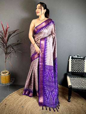 Purple Pearl Ikkat Dola Silk Saree