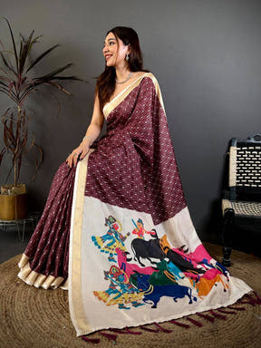 Multicolour Kalamkari Pallu Soft Silk Saree

