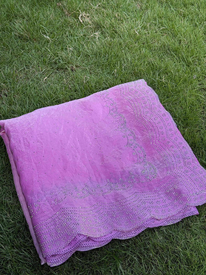 Elegant Satin Silk Diamond Stone Saree