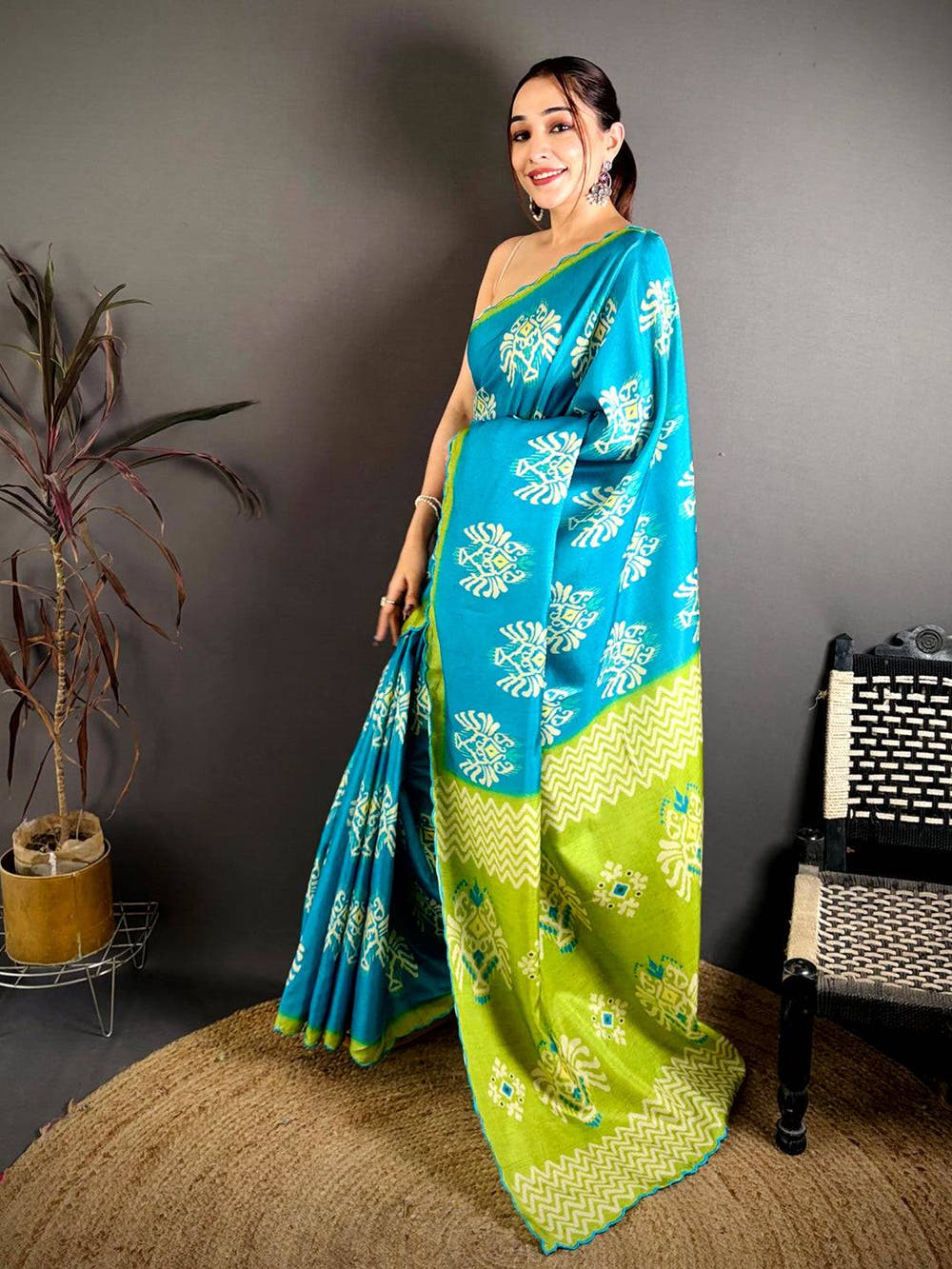 Tussar Ikkat Printed Festive Saree

