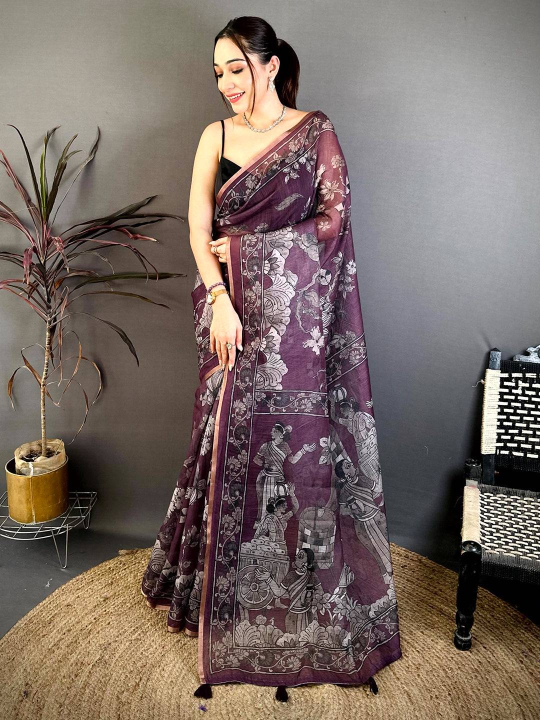 Stylish Kalamkari Linen Weave Saree