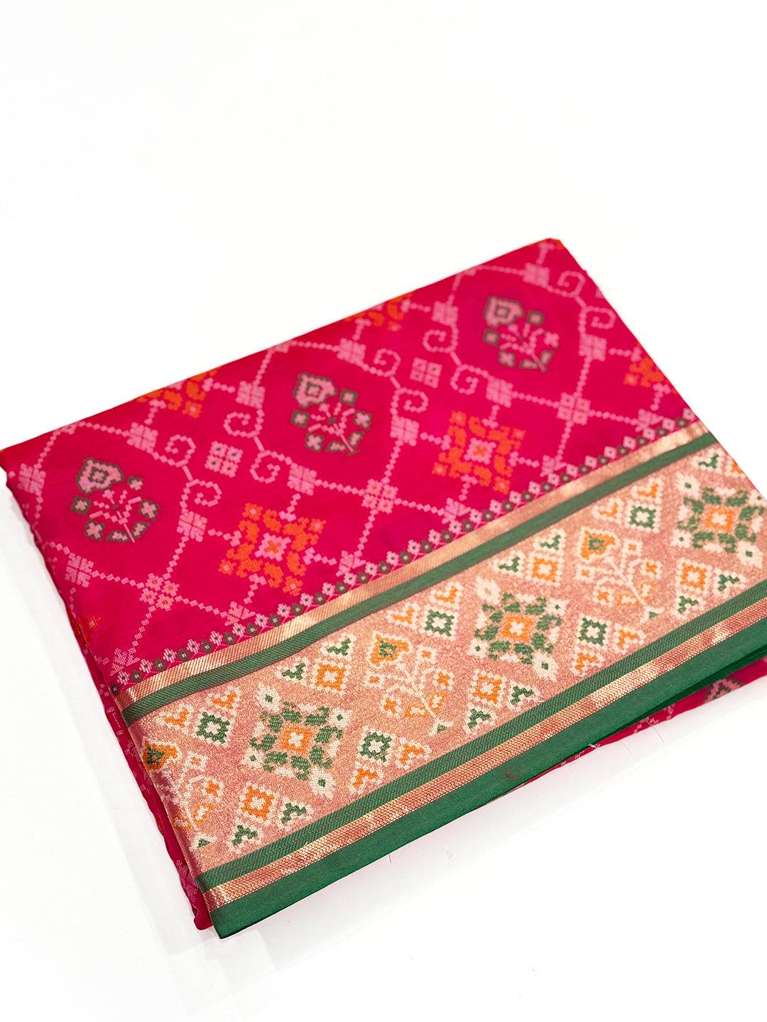 Pink Pochampally Patola Soft Silk Saree