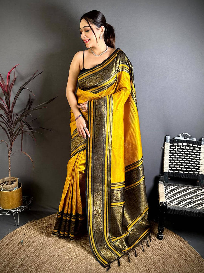Opulent Copper Weave Katan Silk Saree With Maggam Blouse
