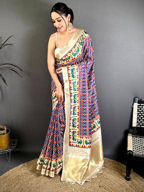 Purple Soft Kanchi Silk Patola Weave Saree