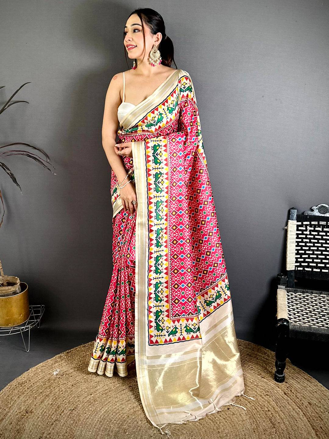 Pink Soft Kanchi Silk Patola Weave Saree