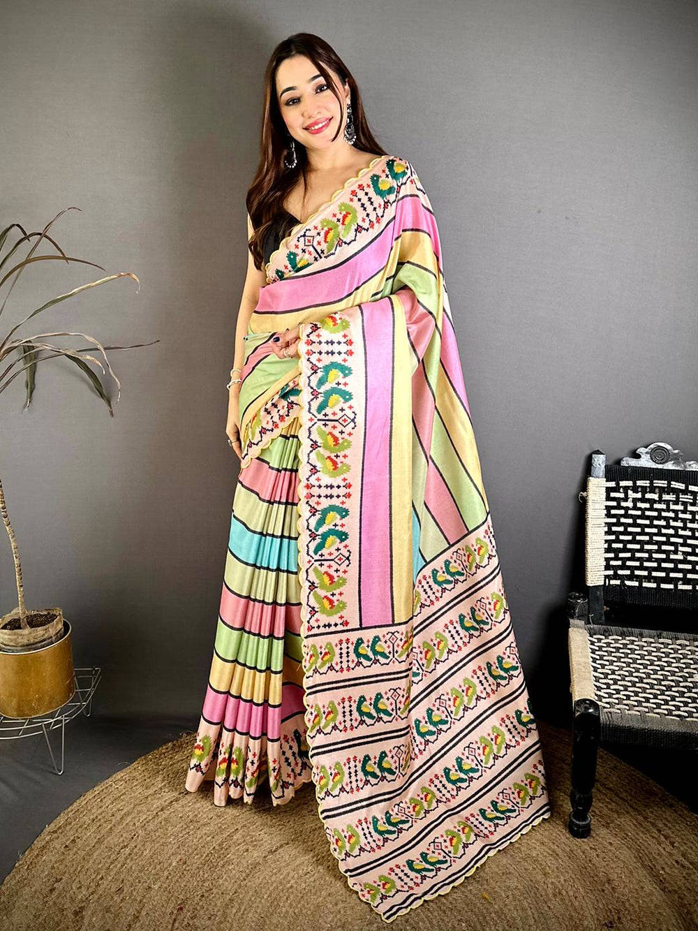 Tussar Patola Print Cutwork Border Saree