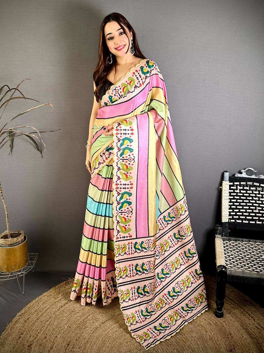Tussar Patola Print Cutwork Border Saree