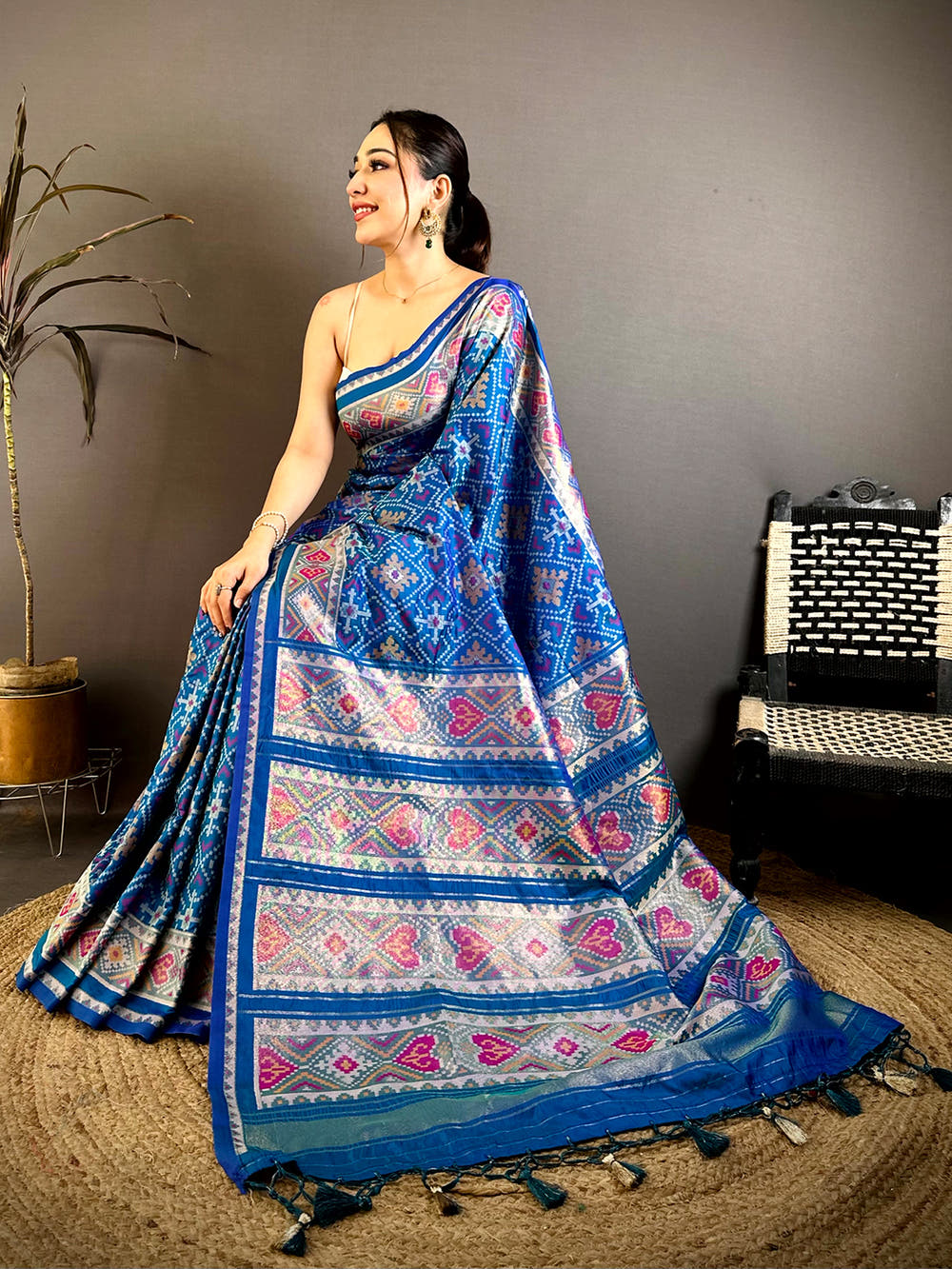 Blue Patola Weaving Semi Silk Saree