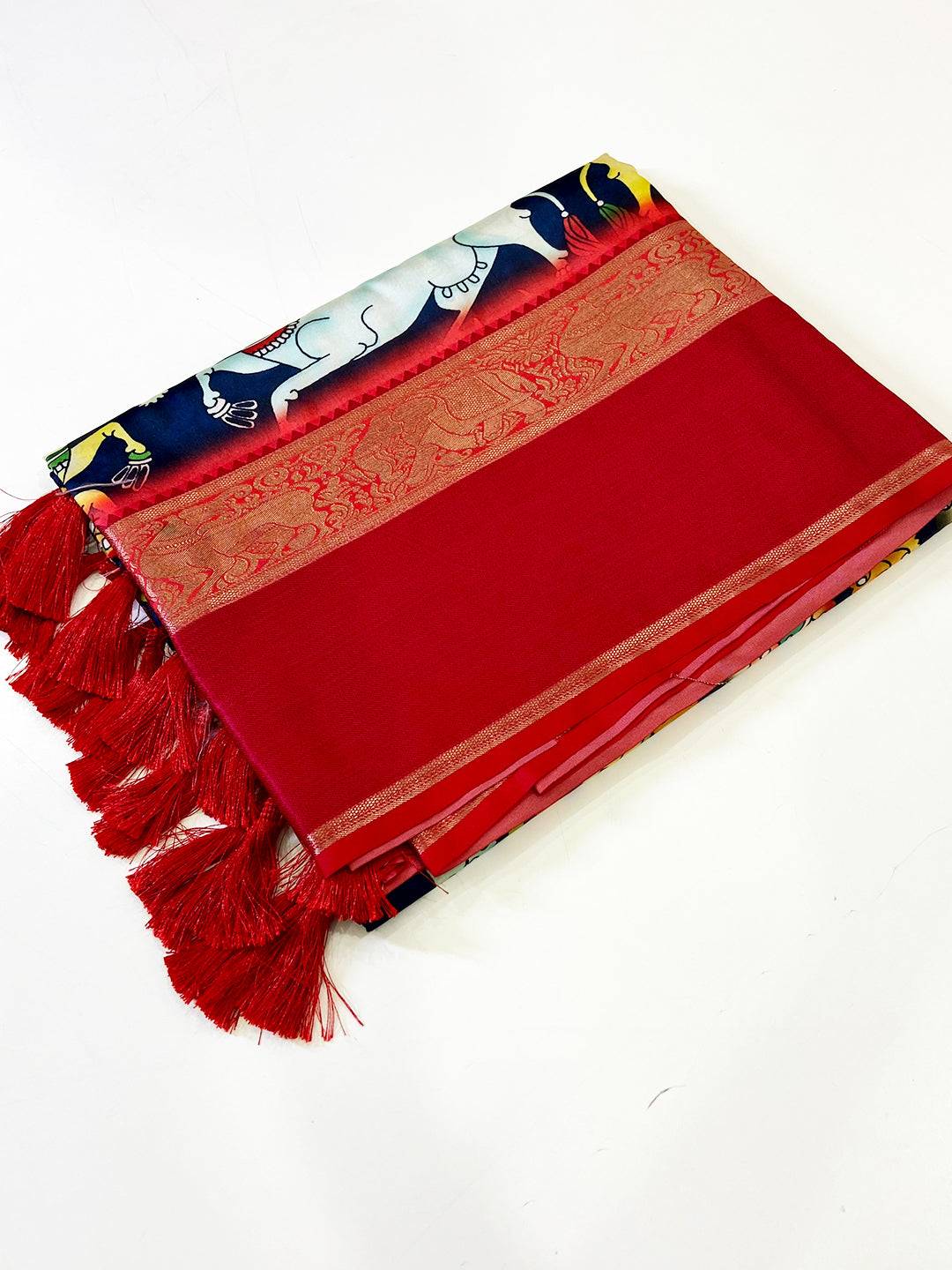 Elegant Navy Blue Kalamkari Banarasi Saree