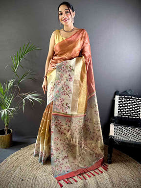 Red Ombre Zari Tissue Digital Print Saree