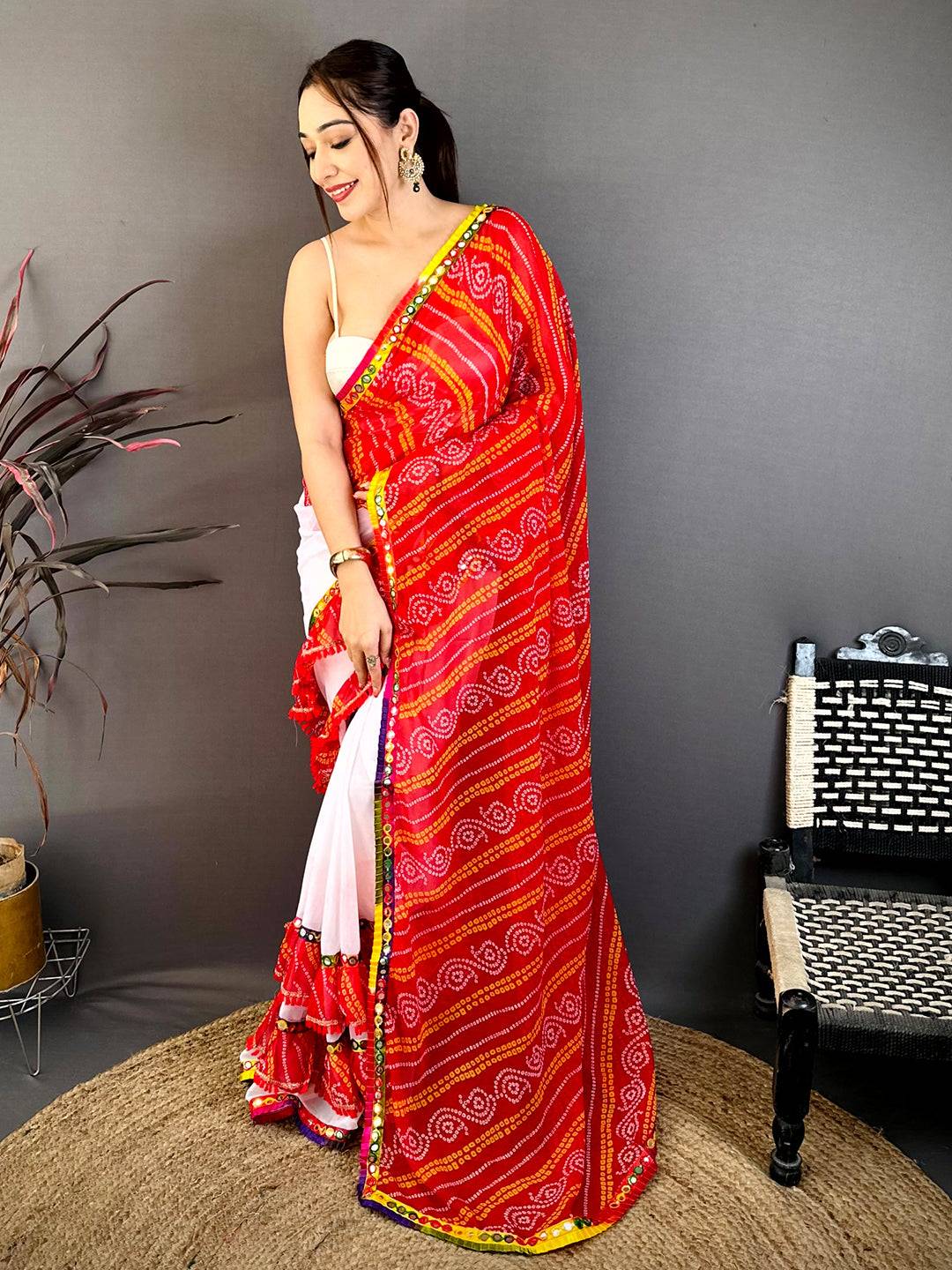 Radiant Bandhej Print Ruffle Georgette Saree