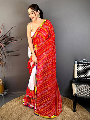 Radiant Bandhej Print Ruffle Georgette Saree