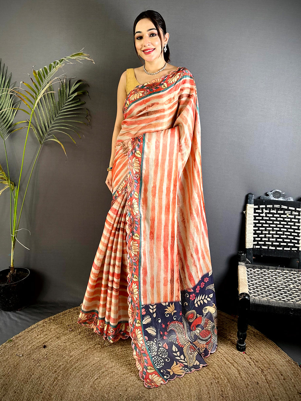 Stylish Pen Kalamkari Shibori Cutwork Saree
