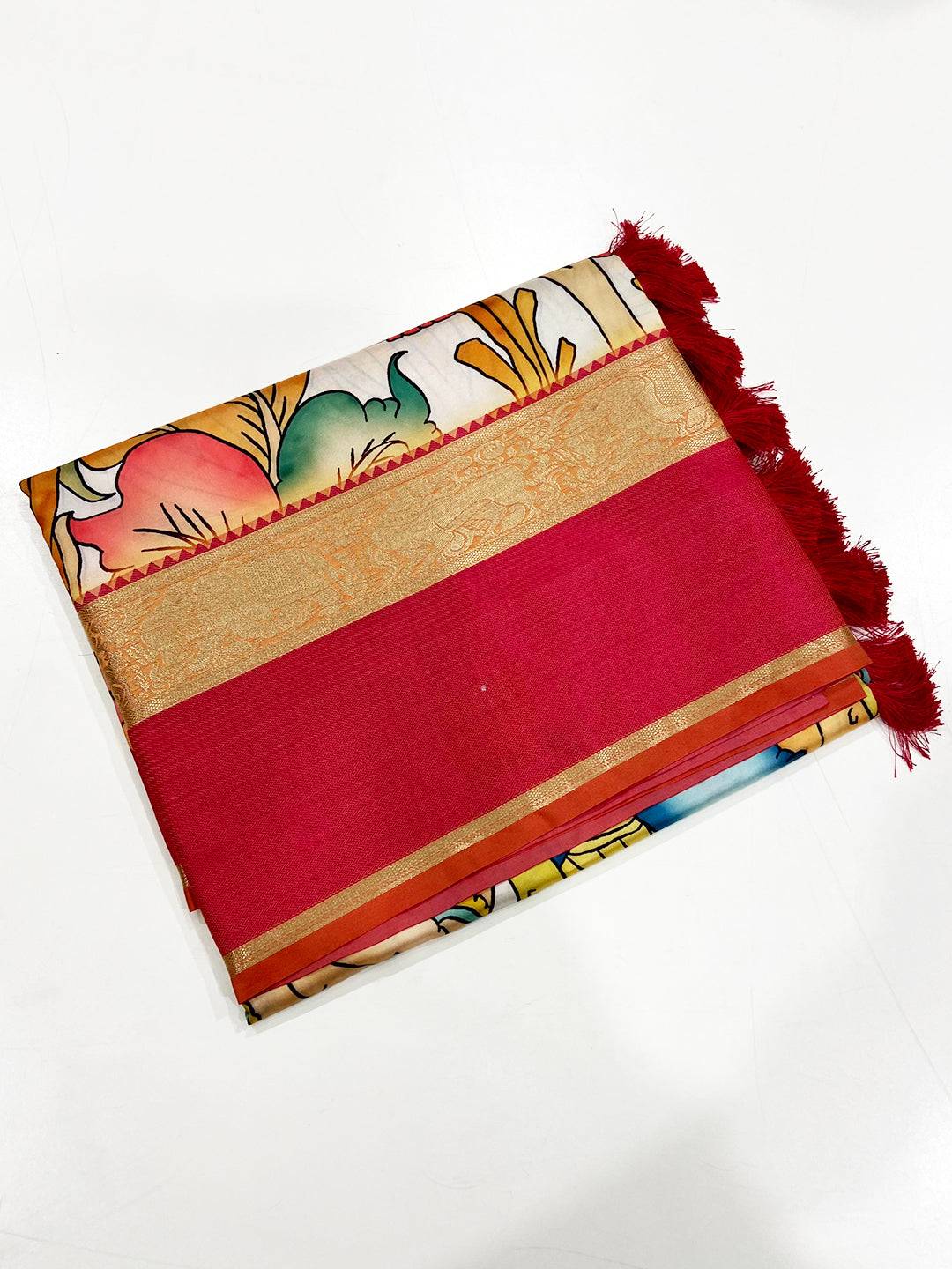 Vibrant Multi Soft Banarasi Kalamkari Silk Saree
