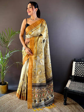 Olive Soft Silk Ocean Wave Patterns Saree