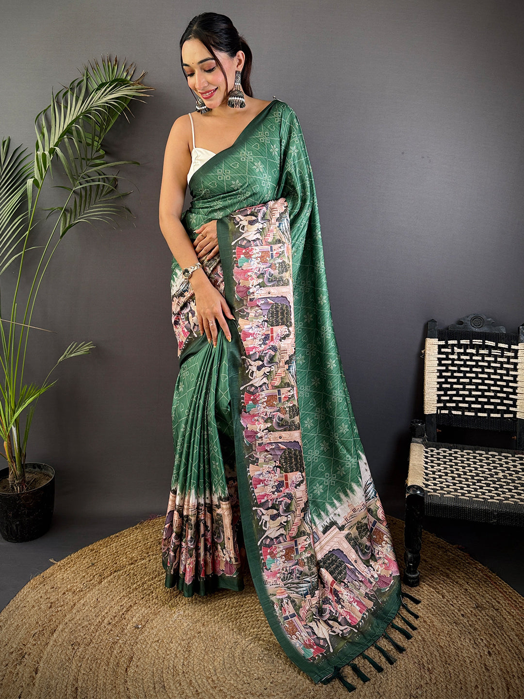 Green Kalamkari Digital Printed Saree