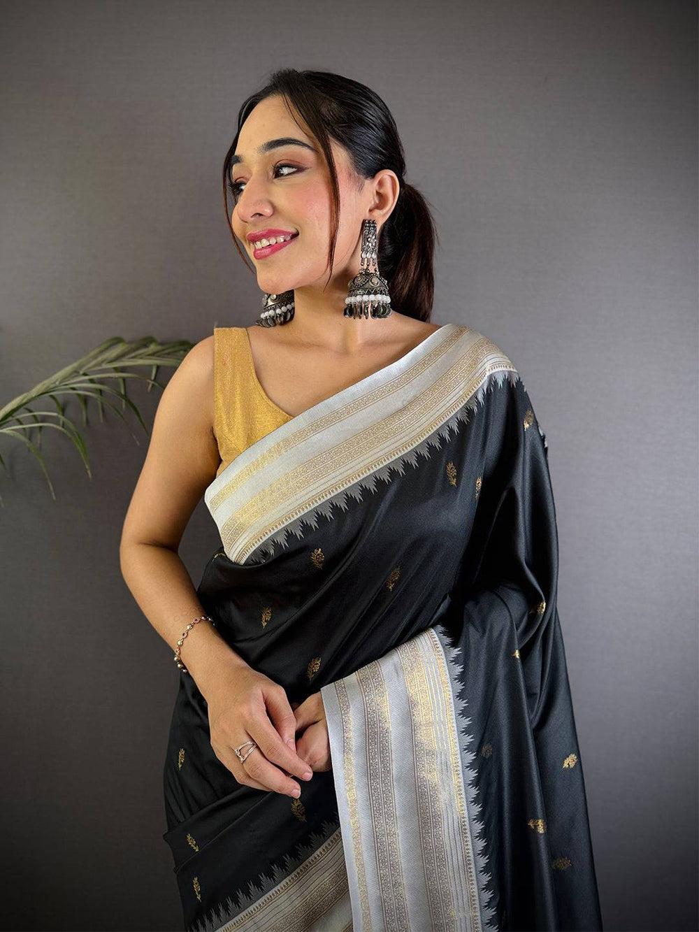 Royal Black Soft Silk Gadwal Saree