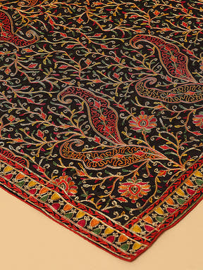Close-up of black dupatta showcasing detailed threadwork
