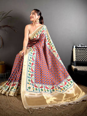 Stylish Ikkat Soft Kanchi Silk Saree