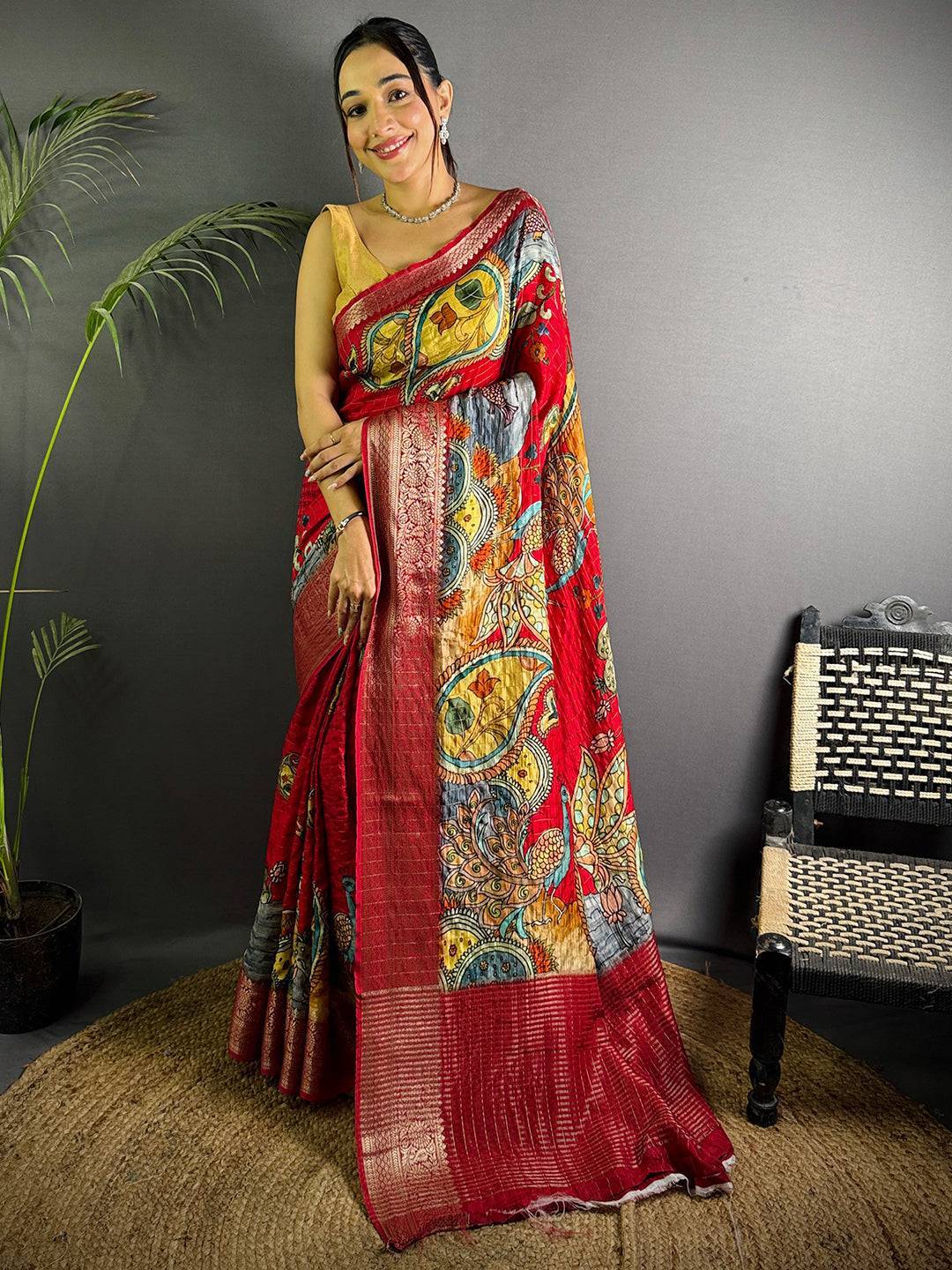 Maroon Pure Viscose Kalalmkari Print Saree

