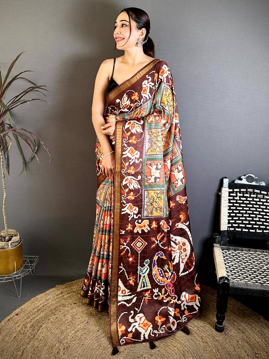 Opulent Ghicha Tussar Pen Kalamkari Saree