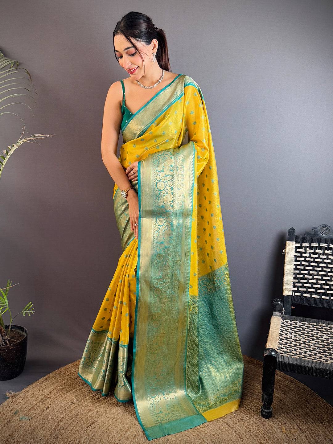 Yellow Kanjivaram Zari Tissue Saree