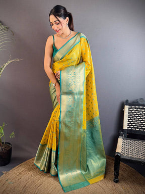 Yellow Kanjivaram Zari Tissue Saree