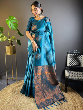 Blue Tussar Silk Ikkat Weaving Saree

