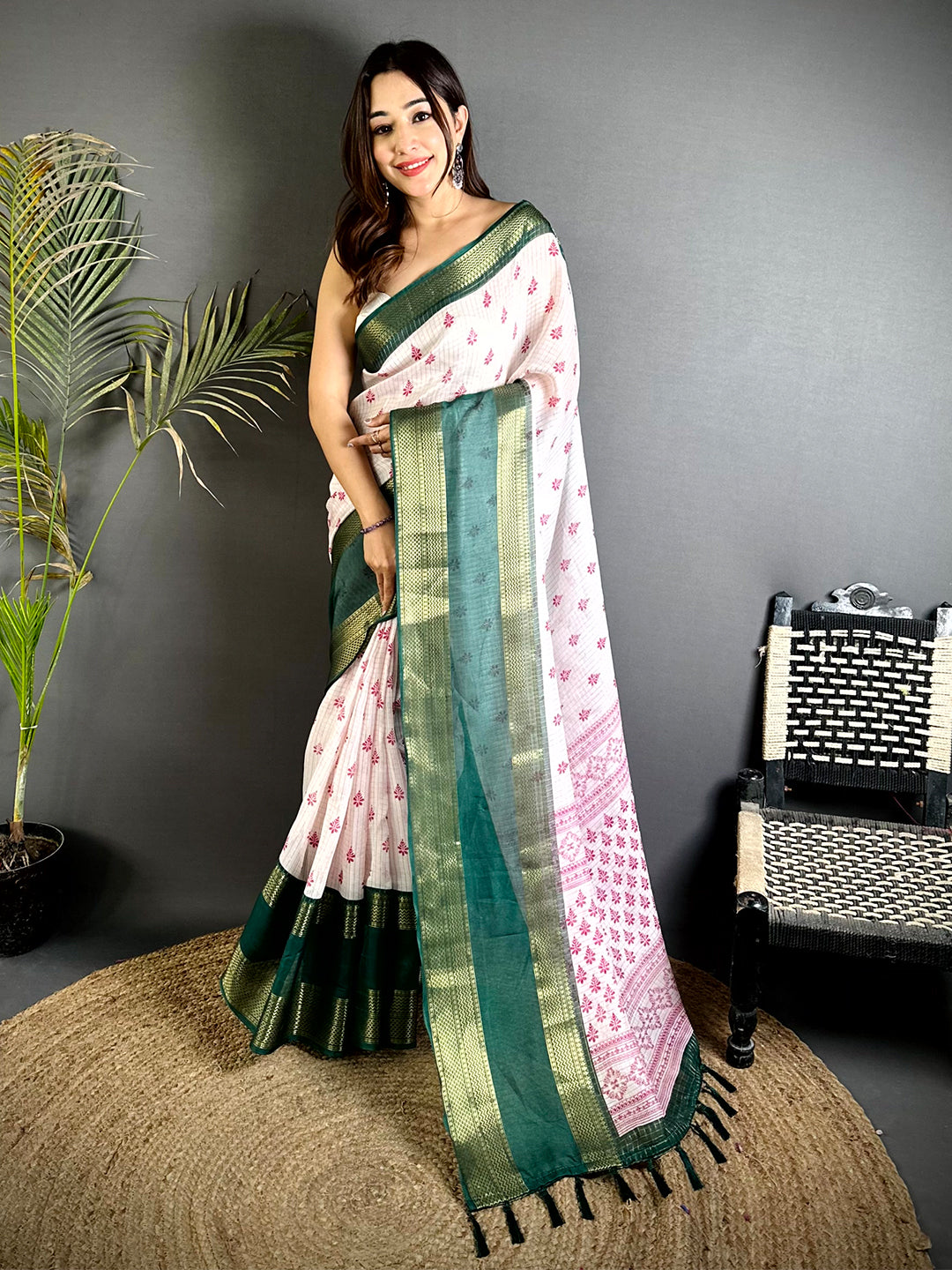 Green Marshmallow Ikkat Butti Saree