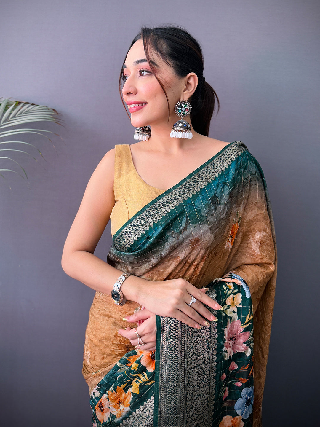 Elegant Floral Kalamkari Viscose Saree