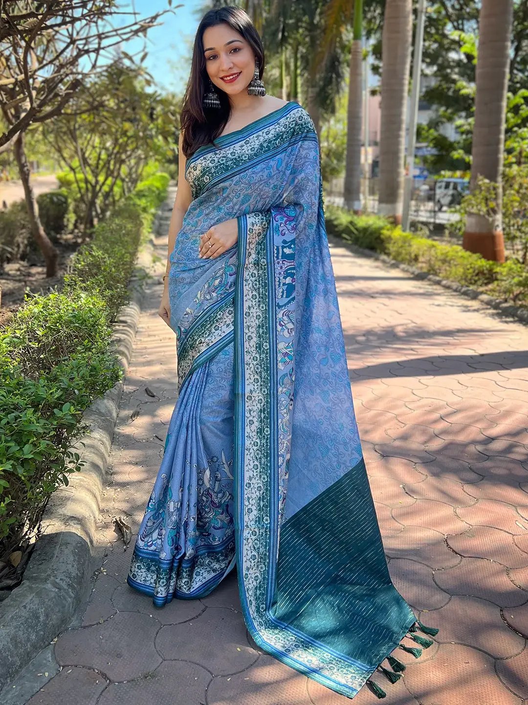  Satin Kota Doria Saree with Kalamkari Print