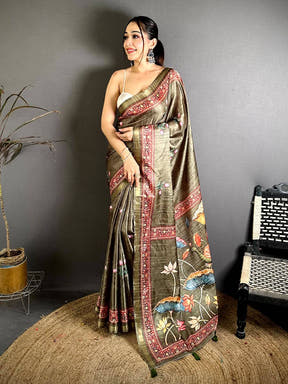 Exclusive Ghicha Silk Printed Tussar Saree
