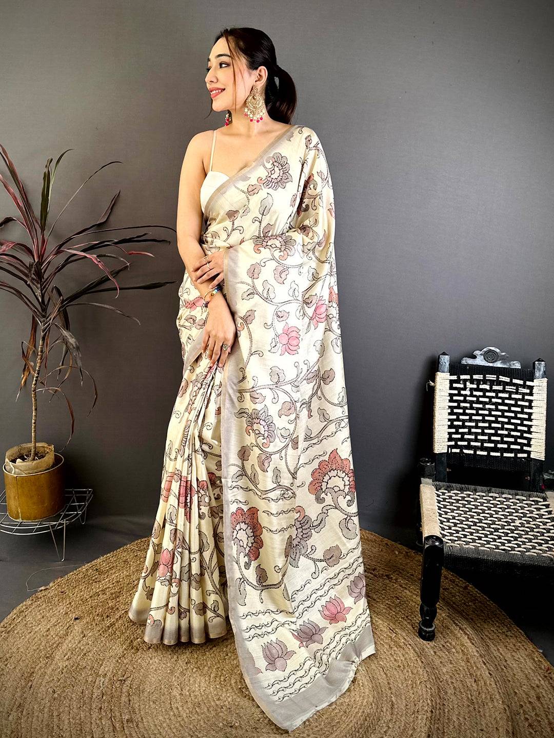 Classic Katha Work Soft Zarna Silk Saree