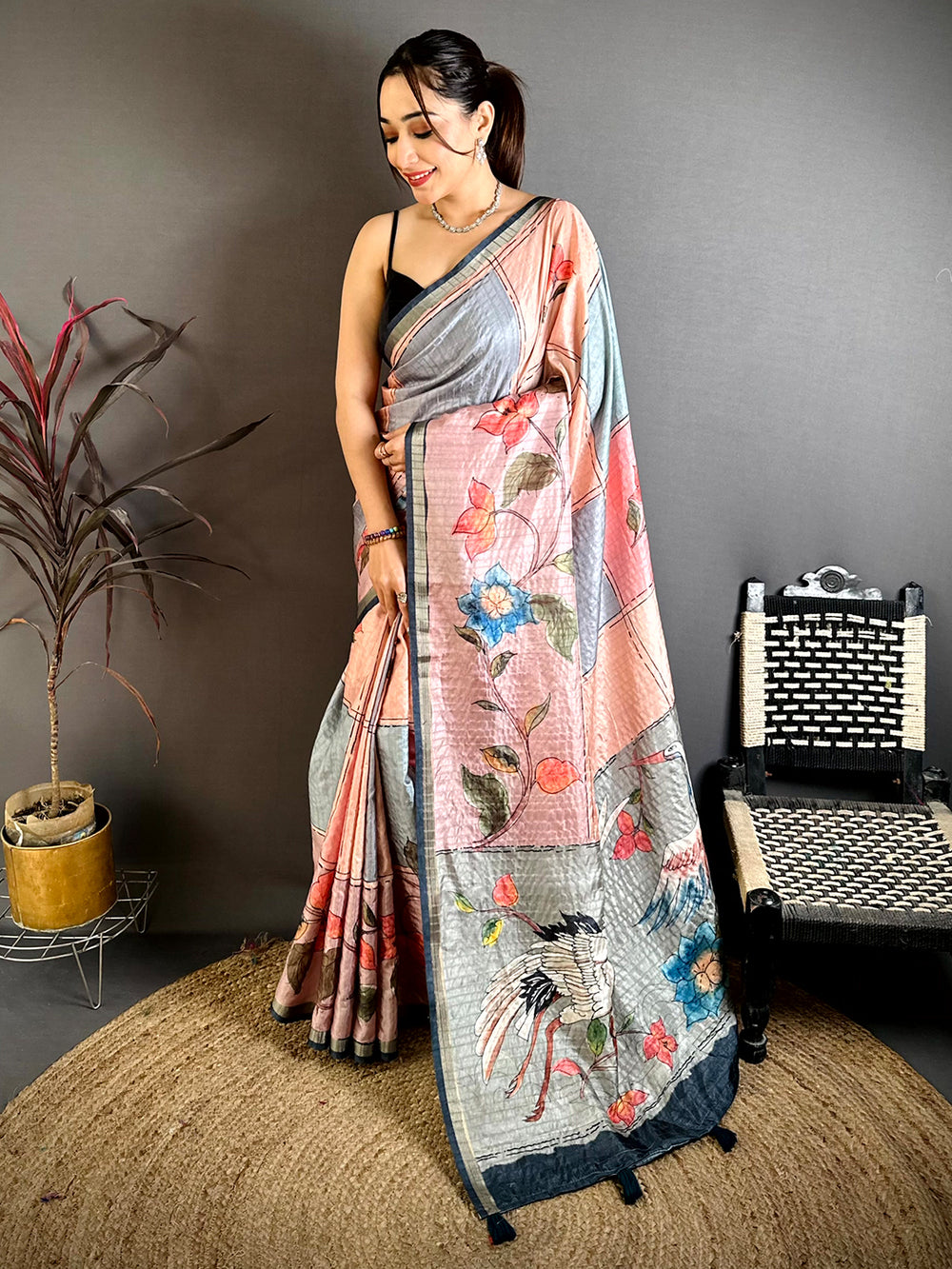 Radiant Digital Kalamkari Tussar Saree
