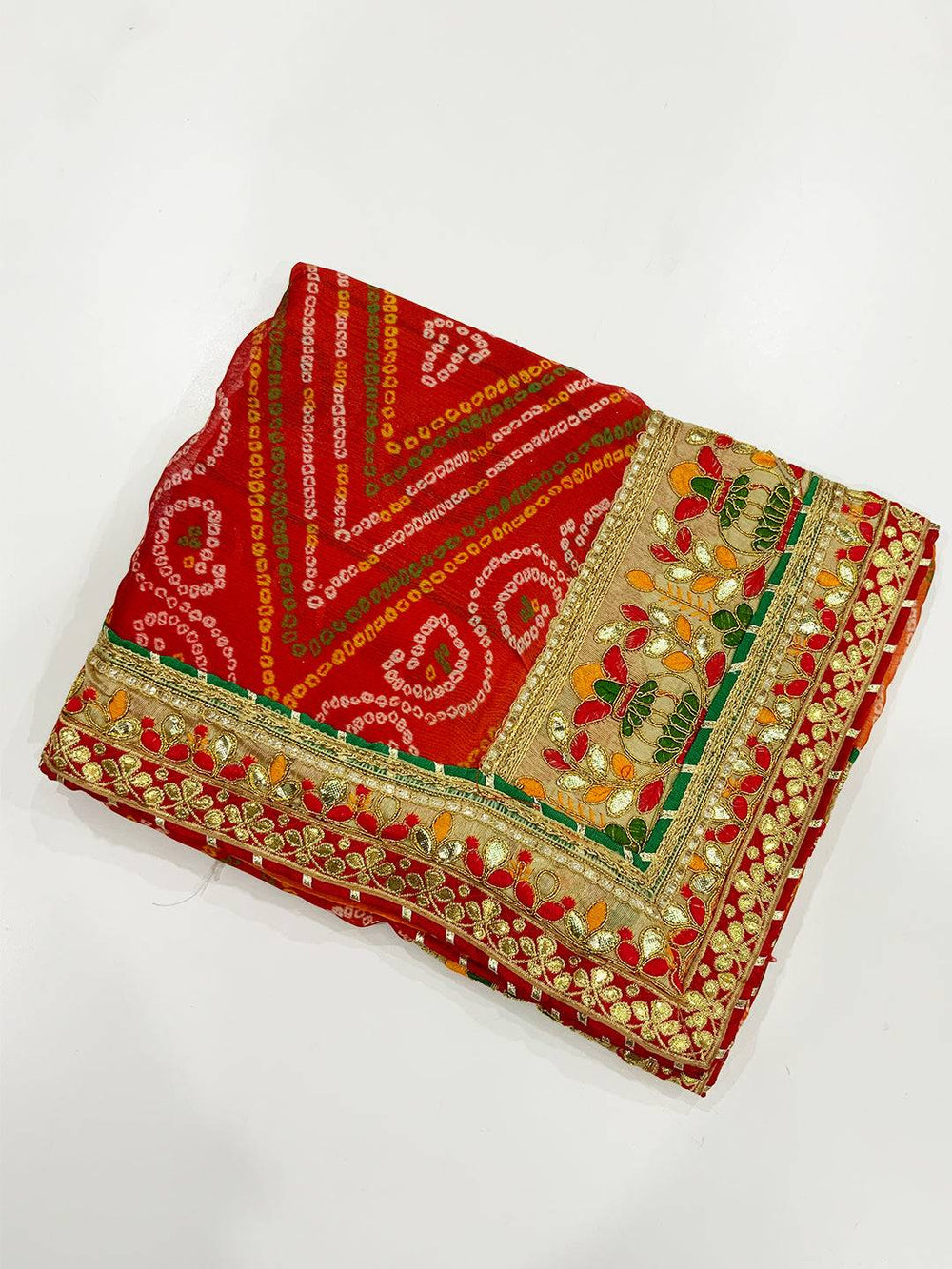 Trendy Chiffon Bandhej Print Foil Work Saree
