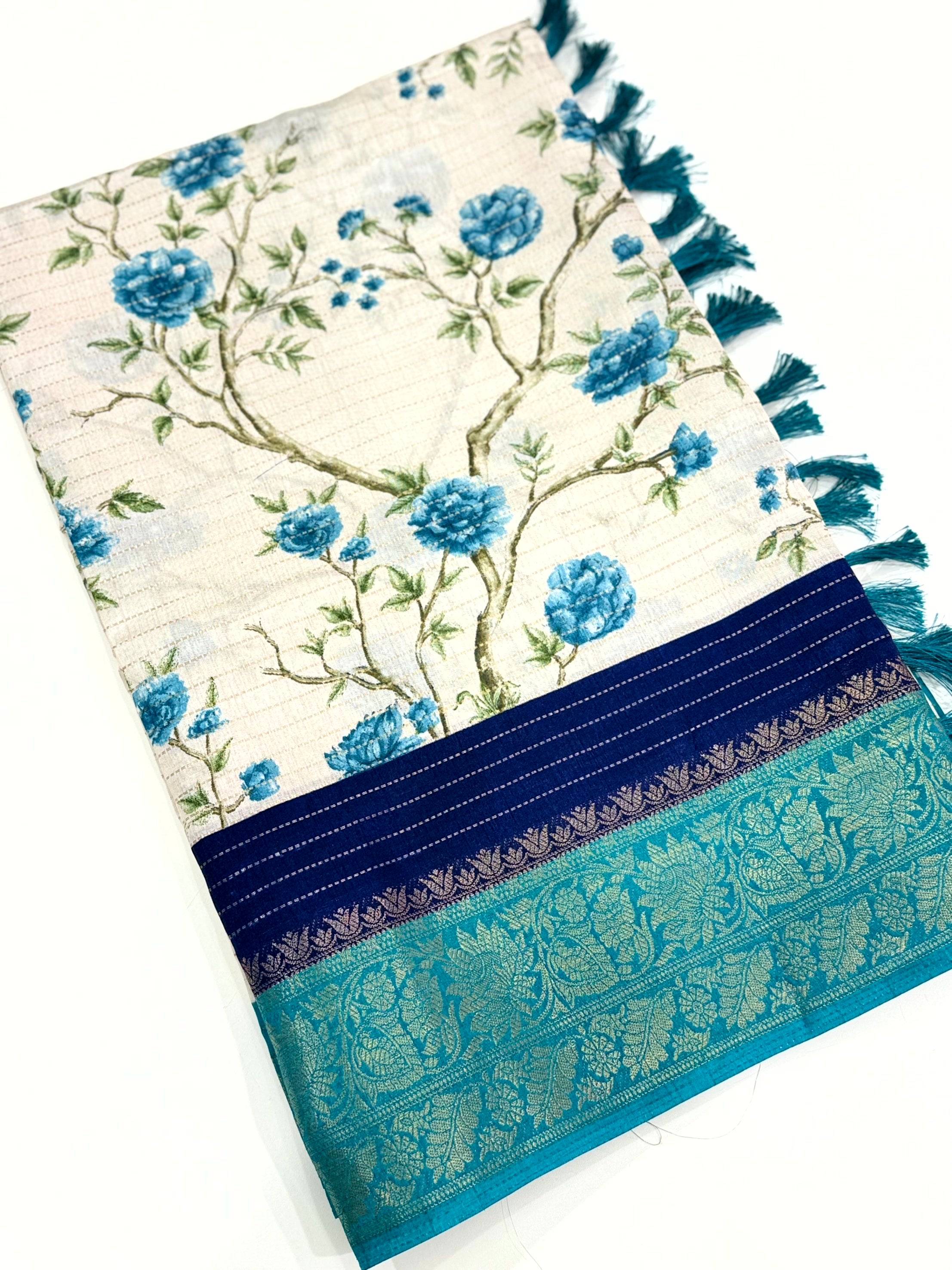 Blue Soft Dola Silk Zari Katha Saree